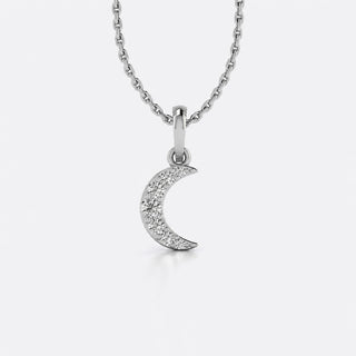 Crescent moon pave lab-grown diamond pendant necklace in 14k solid white gold