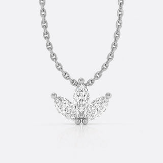 Three petal marquise cut lab-grown diamond fan pendant necklace in 14k solid white gold