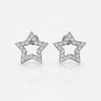 Open star lab-grown diamond stud earrings in 14k solid white gold