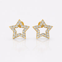 Open star lab-grown diamond stud earrings in 14k solid yellow gold