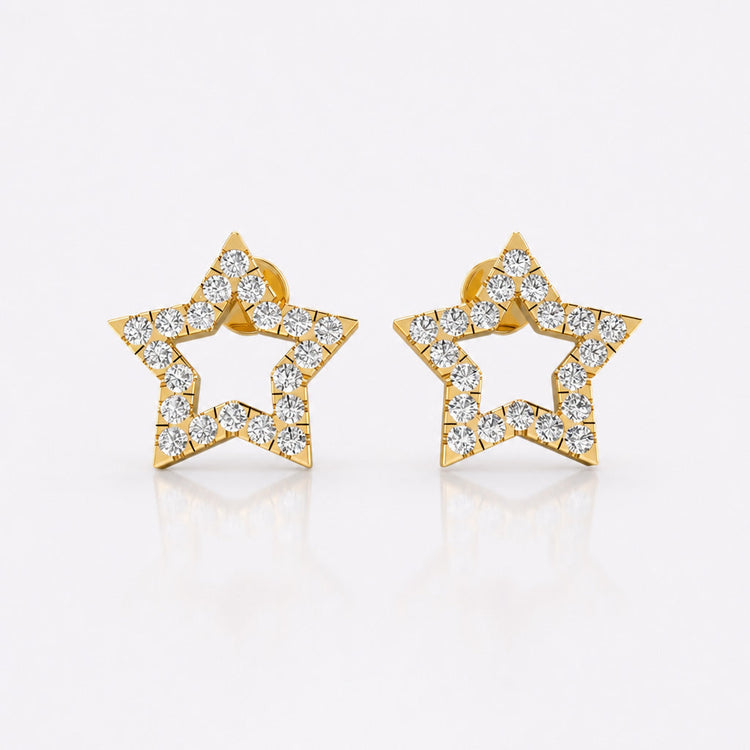 Open star lab-grown diamond stud earrings in 14k solid yellow gold