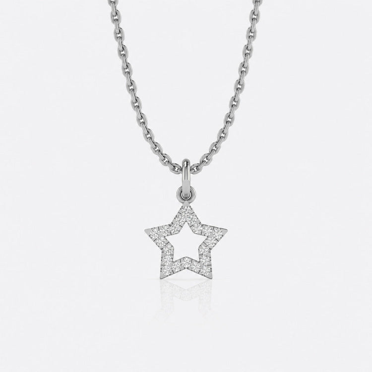 Open star lab-grown diamond pendant necklace in 14k solid white gold