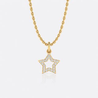 Open star lab-grown diamond pendant necklace in 14k solid yellow gold