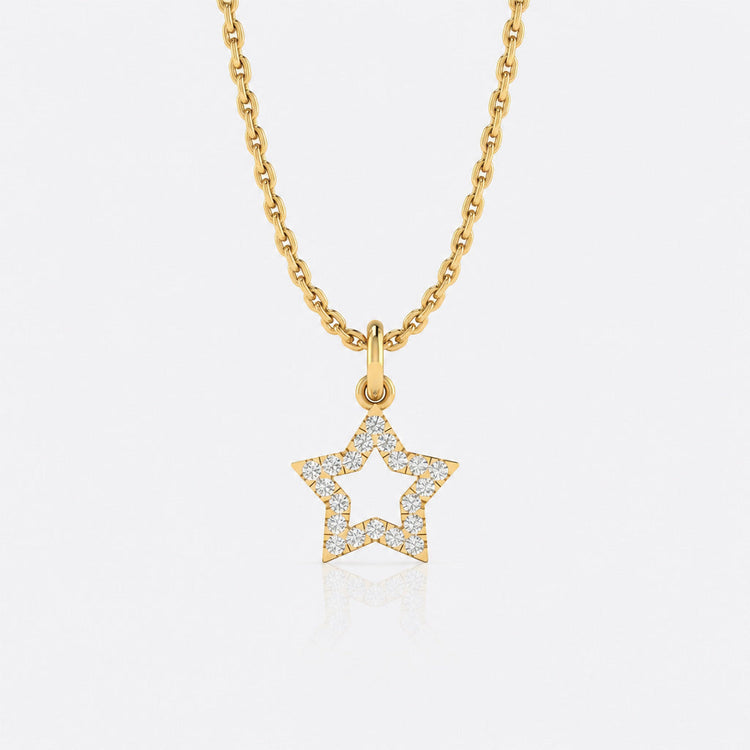 Open star lab-grown diamond pendant necklace in 14k solid yellow gold