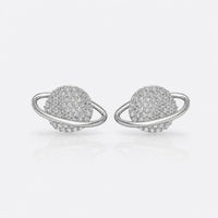 Planet lab-grown diamond stud earrings in 14k solid white gold with polished orbital ring