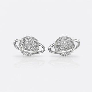 Planet lab-grown diamond stud earrings in 14k solid white gold with polished orbital ring