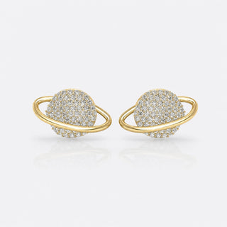 Planet lab-grown diamond stud earrings in 14k solid yellow gold with polished orbital ring