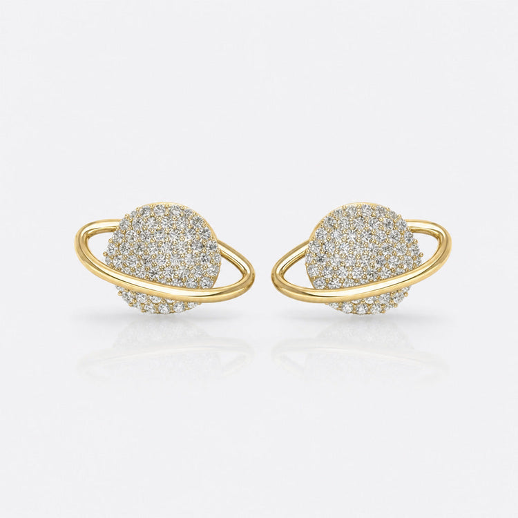 Planet lab-grown diamond stud earrings in 14k solid yellow gold with polished orbital ring