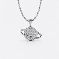 Planet lab-grown diamond pendant necklace in 14k solid white gold with polished orbital ring