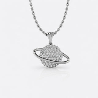 Planet lab-grown diamond pendant necklace in 14k solid white gold with polished orbital ring