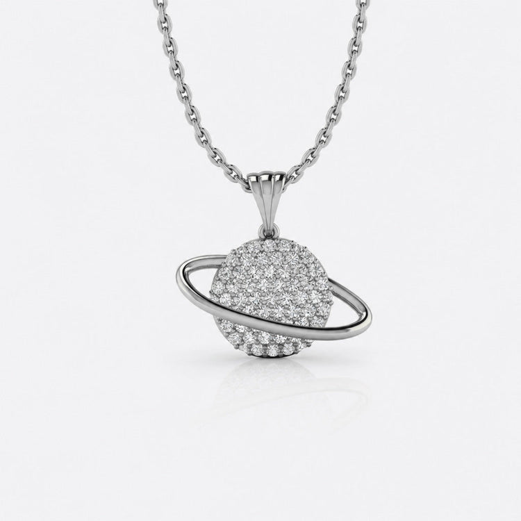 Planet lab-grown diamond pendant necklace in 14k solid white gold with polished orbital ring