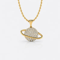 Planet lab-grown diamond pendant necklace in 14k solid yellow gold with polished orbital ring