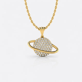 Planet lab-grown diamond pendant necklace in 14k solid yellow gold with polished orbital ring