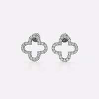 Four leaf open clover lab-grown diamond stud earrings in 14k solid white gold