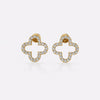 Four leaf open clover lab-grown diamond stud earrings in 14k solid yellow gold