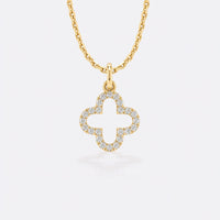 Four leaf open clover lab-grown diamond pendant necklace in 14k solid yellow gold