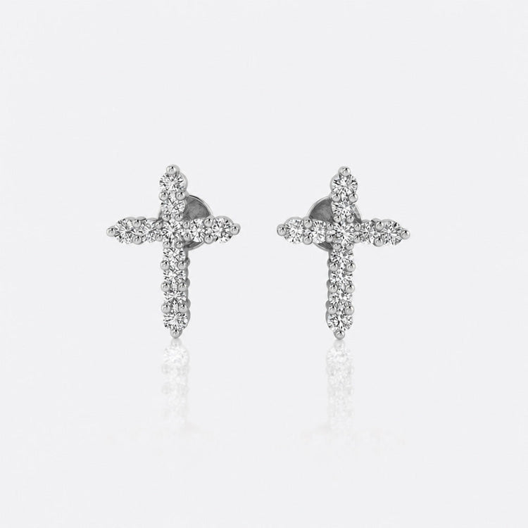 Cross lab-grown diamond stud earrings in 14k solid white gold