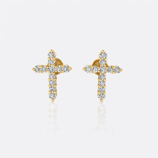 Cross lab-grown diamond stud earrings in 14k solid yellow gold