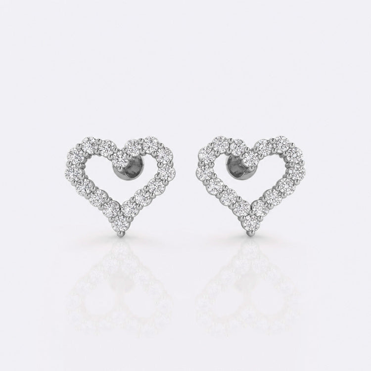 Open heart lab-grown diamond stud earrings in 14k solid white gold