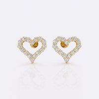 Open heart lab-grown diamond stud earrings in 14k solid yellow gold