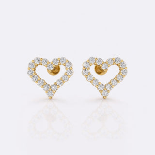 Open heart lab-grown diamond stud earrings in 14k solid yellow gold