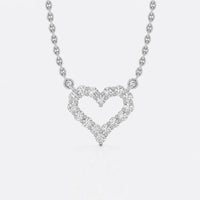 Open heart lab-grown diamond pendant necklace in 14k solid white gold