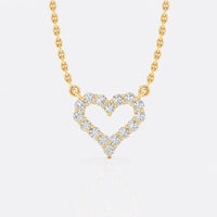 Open heart lab-grown diamond pendant necklace in 14k solid yellow gold