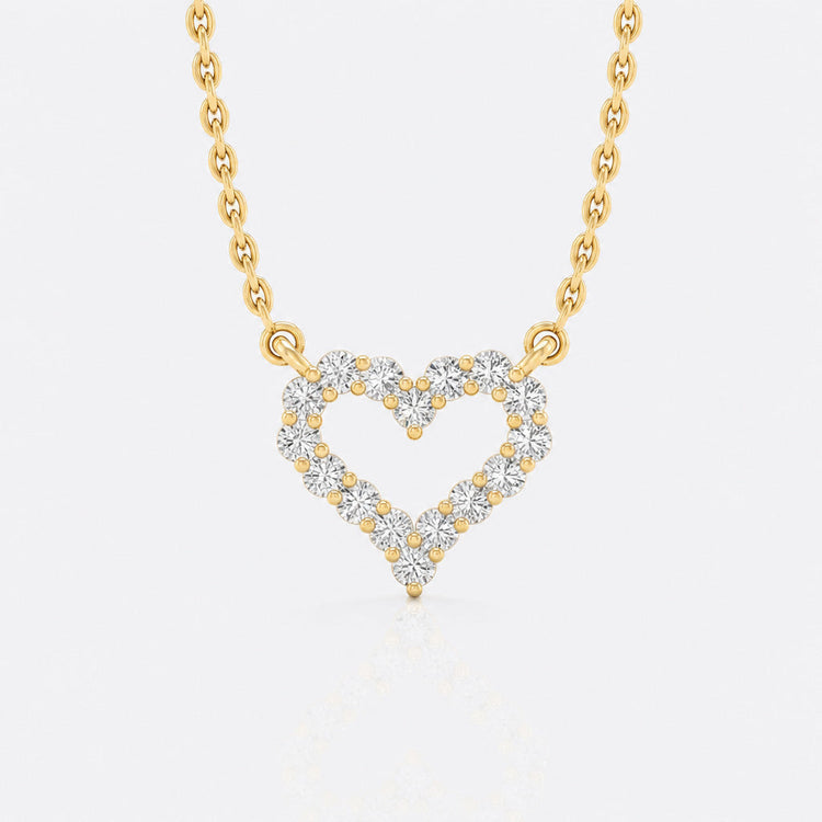 Open heart lab-grown diamond pendant necklace in 14k solid yellow gold