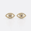 Evil eye lab-grown diamond stud earrings in 14k solid yellow gold with blue diamond centre