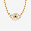 Evil eye lab-grown diamond pendant necklace in 14k solid yellow gold with blue diamond centre