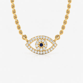 Evil eye lab-grown diamond pendant necklace in 14k solid yellow gold with blue diamond centre
