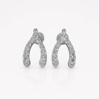 Wishbone pave lab-grown diamond stud earrings in 14k solid white gold