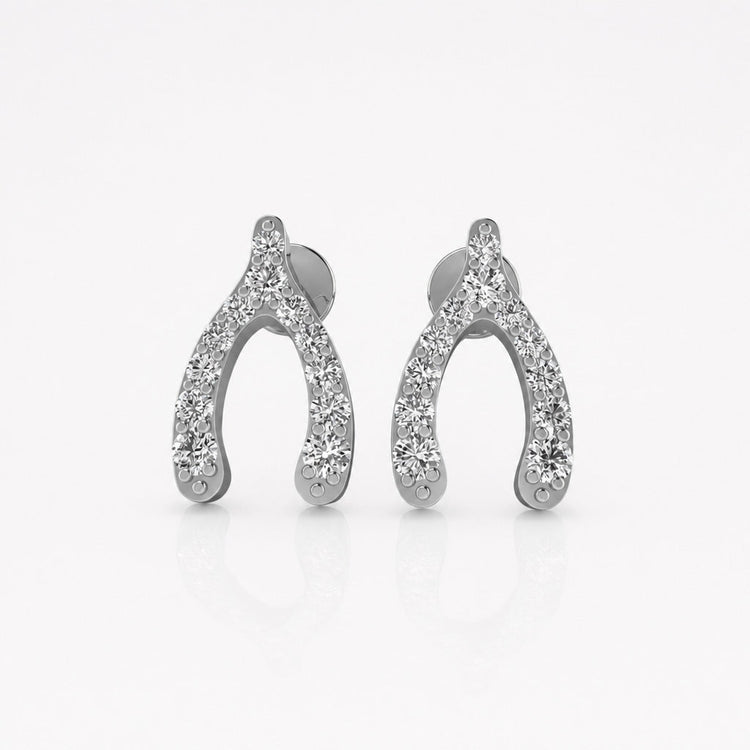 Wishbone pave lab-grown diamond stud earrings in 14k solid white gold