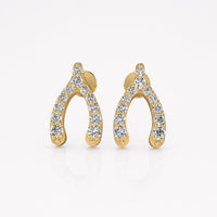 Wishbone pave lab-grown diamond stud earrings in 14k solid yellow gold