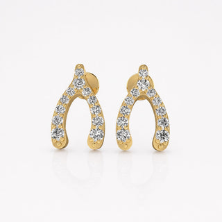 Wishbone pave lab-grown diamond stud earrings in 14k solid yellow gold