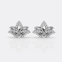 Lotus flower openwork lab-grown diamond stud earrings in 14k solid white gold