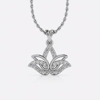 Lotus flower openwork lab-grown diamond pendant necklace in 14k solid white gold