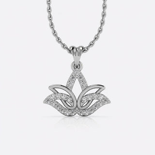 Lotus flower openwork lab-grown diamond pendant necklace in 14k solid white gold