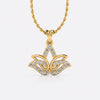 Lotus flower openwork lab-grown diamond pendant necklace in 14k solid yellow gold