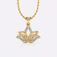 Lotus flower openwork lab-grown diamond pendant necklace in 14k solid yellow gold