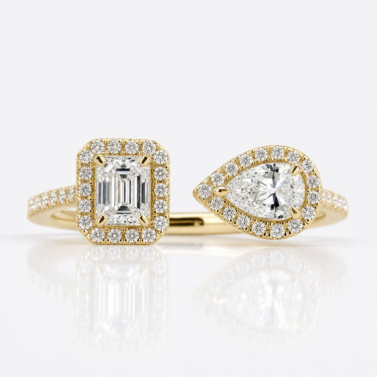 Emerald and Pear Cut Lab Grown Diamond Engagement Ring