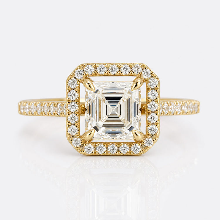 1.30 CT Asscher Cut Lab Created Diamond Engagement Ring - Halo/Pave Ring