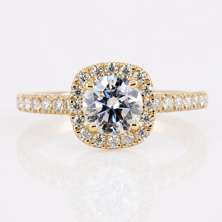 Round Cut Lab-Grown Diamond Cushion Halo Cathedral Ring 1.2 TCW