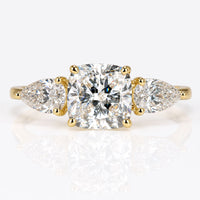Cushion Cut Lab-Grown Diamond Hidden Halo Cathedral Three Stone Ring 2.74 CT