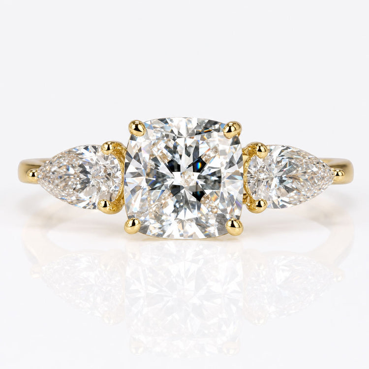 Cushion Cut Lab-Grown Diamond Hidden Halo Cathedral Three Stone Ring 2.74 CT