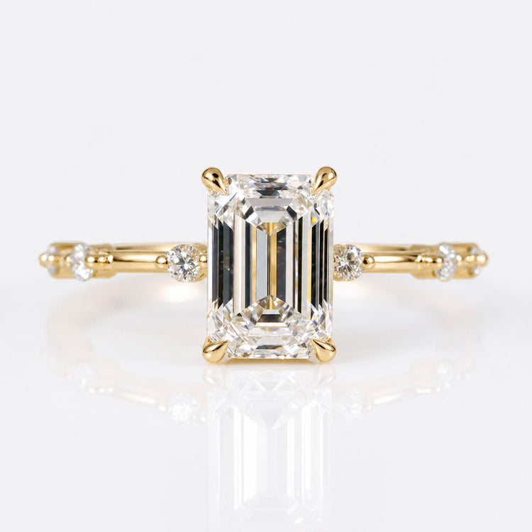 Distance Pave Set Lab Created Diamond Ring, 1.71 F/VS Emerald Cut Engagement Ring, IGI Certified Lab Diamond Ring