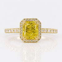 Radiant Cut Vivid Yellow Lab Created Diamond Ring, 1.59 TCW Lab Grown Diamond Halo Engagement Ring
