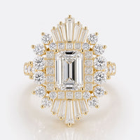 Emerald Cut Lab-Grown Diamond Ballerina Halo Statement Ring 10 TCW