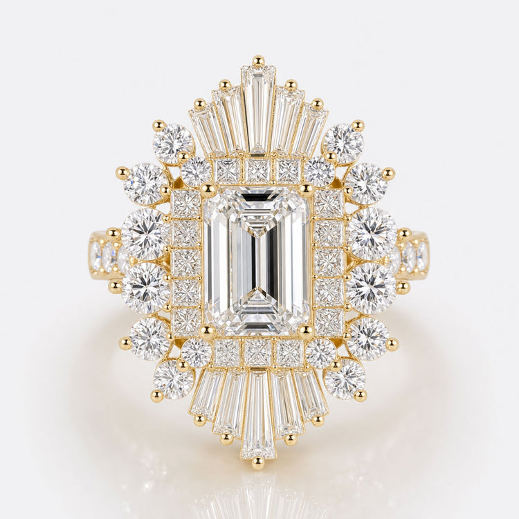 Emerald Cut Lab-Grown Diamond Ballerina Halo Statement Ring 10 TCW