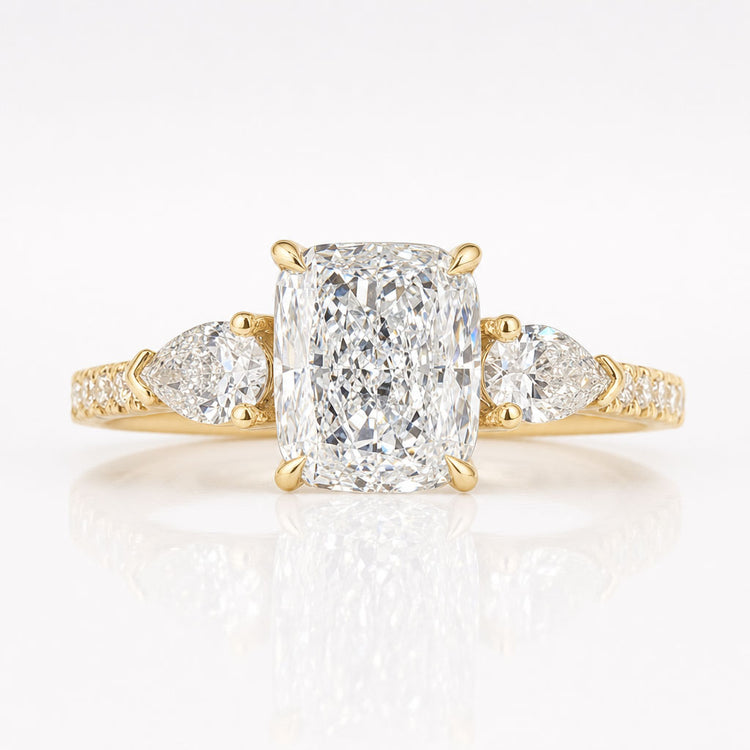 2.01 CT Elongated Cushion Lab Grown Diamond Three Stone Ring, IGI Certified